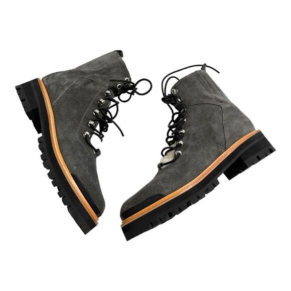 Marc Fisher Izzie Grey Suede Shearling Lace-Up Lug Sole Boots Size 9.5 - Picture 4 of 11